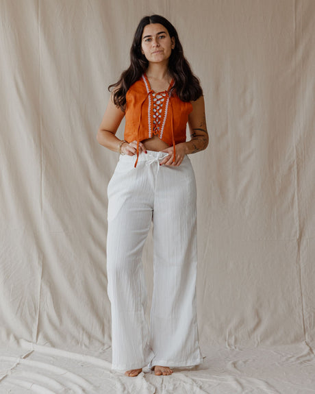 Soft Flow Cotton Pants White - PALMA
