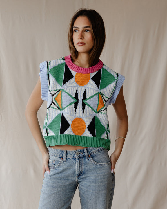 Pink Retro Kaleido Knit Vest