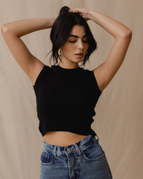 Ribbed Sleeveless Top Black - PALMA