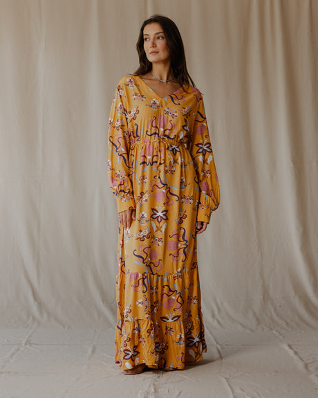Wildflower Waltz Mustard Dress - PALMA