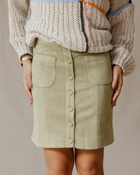 Suede Buttoned Mini Skirt Green - PALMA