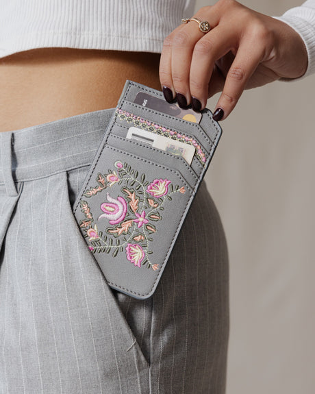 Grey x Pink Flowered Card Holder - PALMA