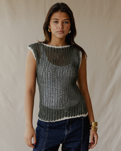 Contrast Crochet Top Olive - PALMA