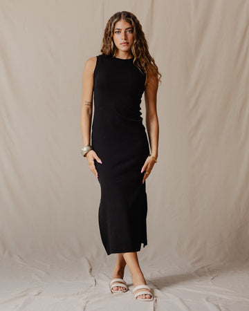 Amelia Ribbed Dress Black