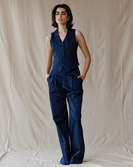 Pomegranate Embroidered Navy Pants - PALMA