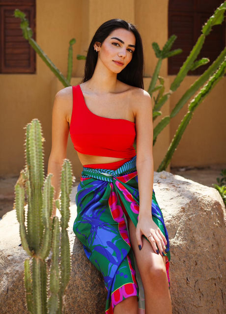 Island Palm Sarong In Aqua X Green - PALMA
