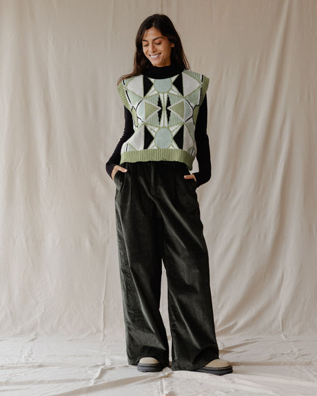 Pleated Cord Olive Pants - PALMA