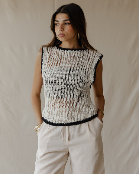 Contrast Crochet Top Off-White - PALMA