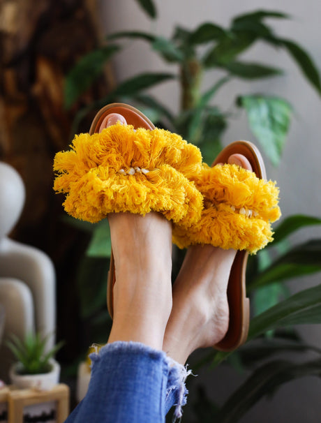 Threaded Stones Mustard Slippers - PALMA