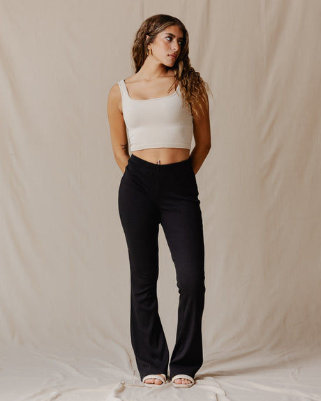 Flare Ribbed Pants Black - PALMA