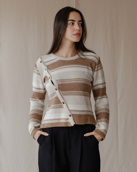 Asymmetrical Wool Top Beige X Cafe - PALMA