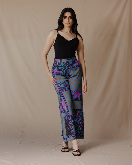 Paisley Patchwork Pants Olive X Purple - PALMA