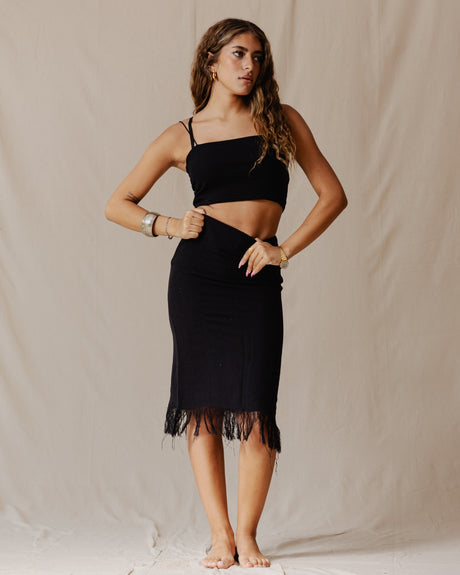 Fringed Boho Skirt Black - PALMA