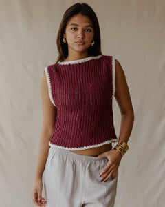 Contrast Crochet Top Burgundy