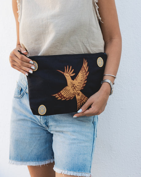 Golden Hoopoe Embroidered Pouch - PALMA