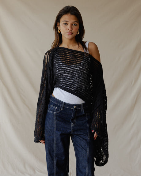 Overlay Crochet Top Black - PALMA