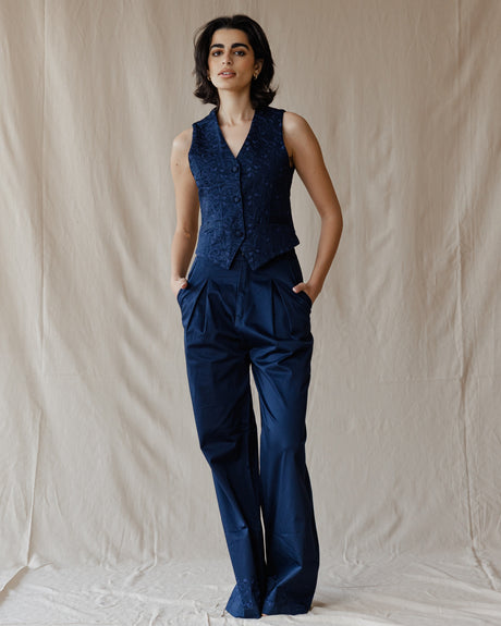 Pomegranate Embroidered Set Navy - PALMA