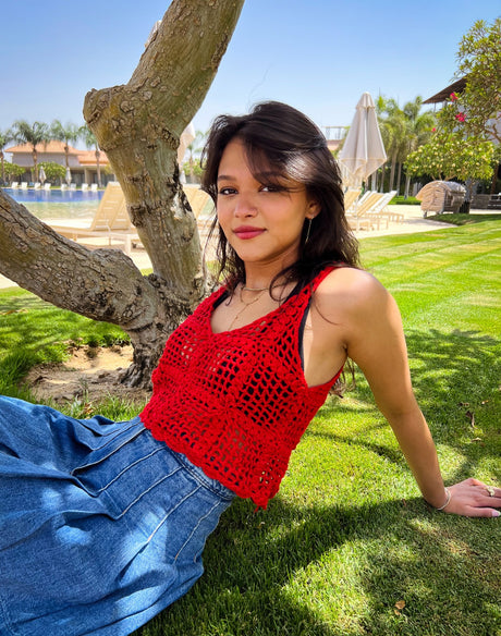 Crochet Strappy Top Red - PALMA