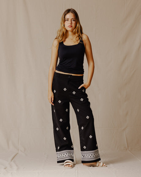 Ethnic Embroidered Pants Black - PALMA