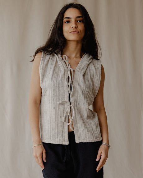 Woven Hooded Beige Vest - PALMA