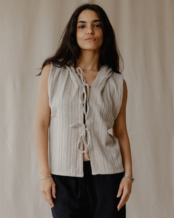 Woven Hooded Beige Vest