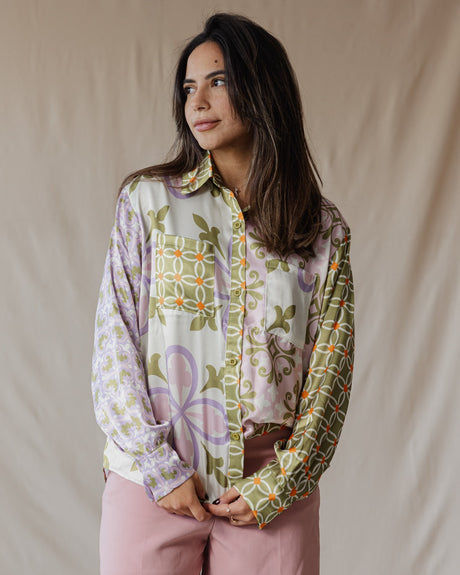 Floral Mosaic Patchwork Satin Shirt - PALMA