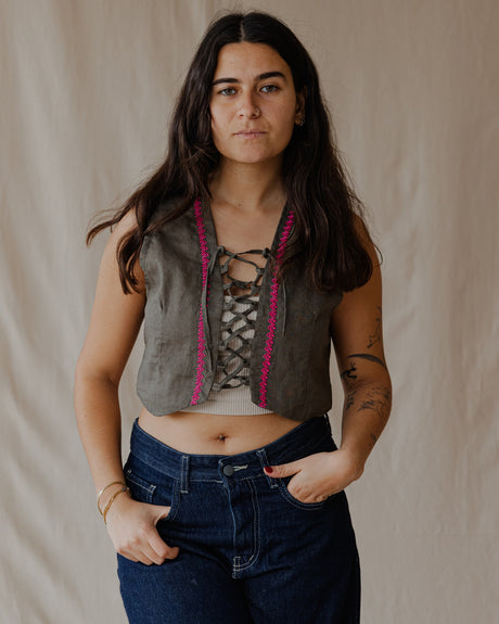 Twisted And Woven Vest Olive - PALMA