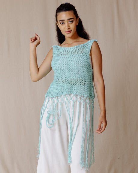 Handmade Trico Fringes Top Mint - PALMA