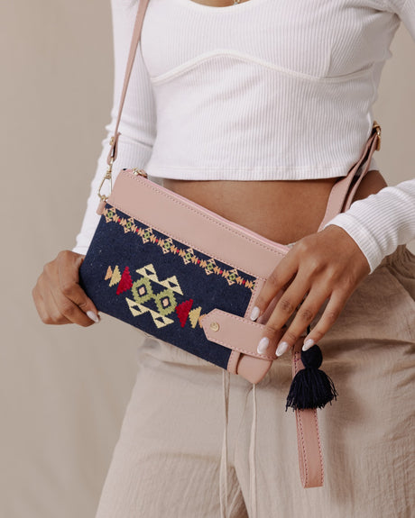 Tribal Tapestry Purse In Dark Blue X Pink - PALMA