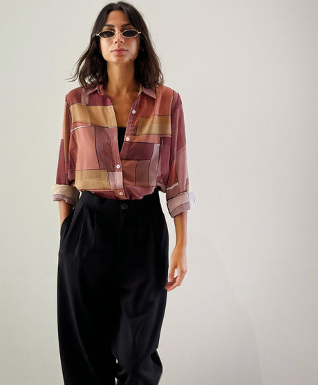 Patchwork Chiffon Shirt In Burgundy Shades - PALMA