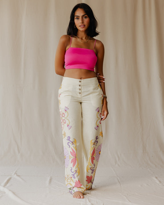 Sunlit Petal Muse Linen Pants