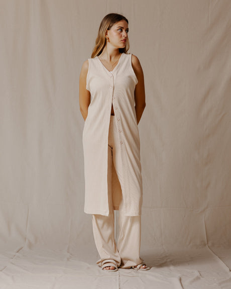 Buttoned Sleeveless Set Beige - PALMA