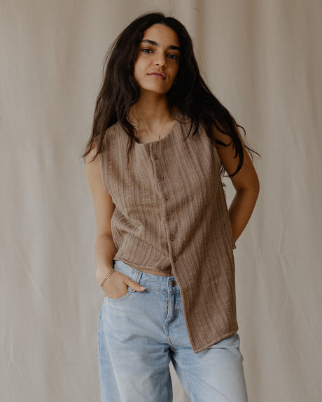 Woven Asymmetrical Camel Vest - PALMA