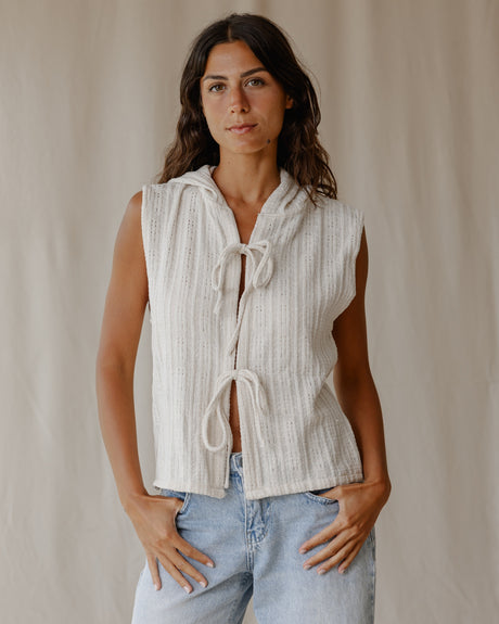 Woven Hooded Off-White Vest - PALMA
