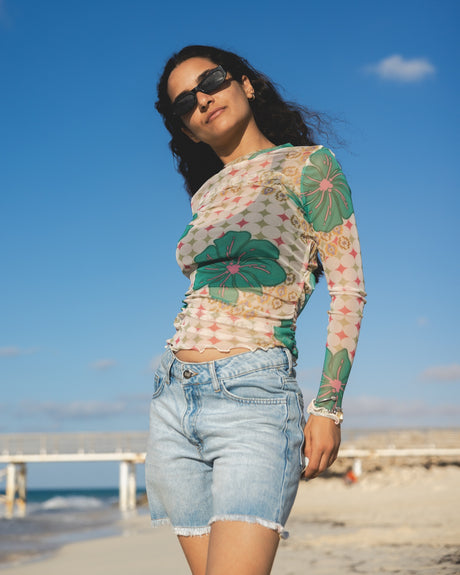 Tropical Mesh Top in Off-White - PALMA