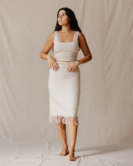 Fringed Boho Skirt Beige - PALMA