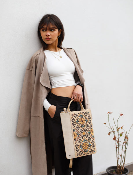 Ethnic Laptop Sleeve In Beige - PALMA