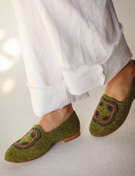 Egyptian Flower Espadrilles Green - PALMA