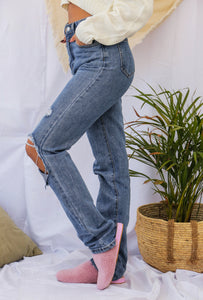 shearling mules rose